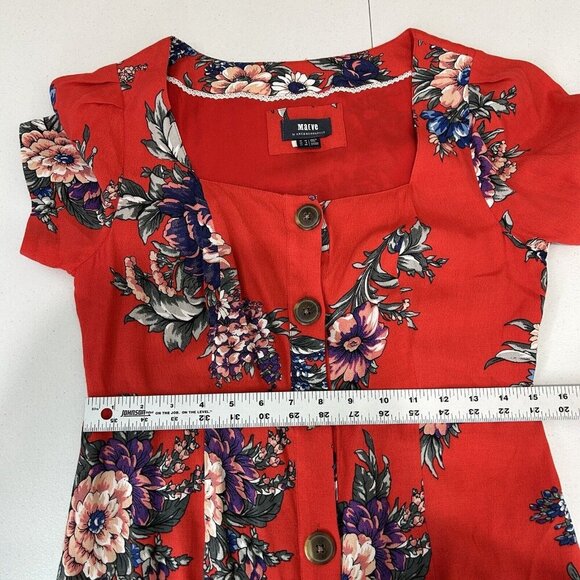 Maeve Anthro Womens Dress 6 Red Caldwell Buttondown Midi Cottagecore Prairie - Picture 6 of 13